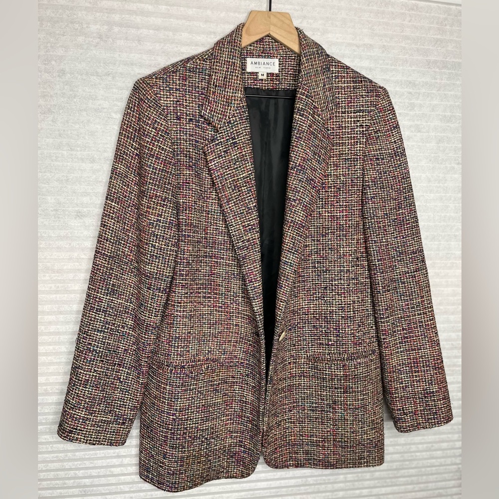 AMBIANCE New York Vintage Tweed Silk Women’s Blazer Jacket multicolor size M - Picture 2 of 14